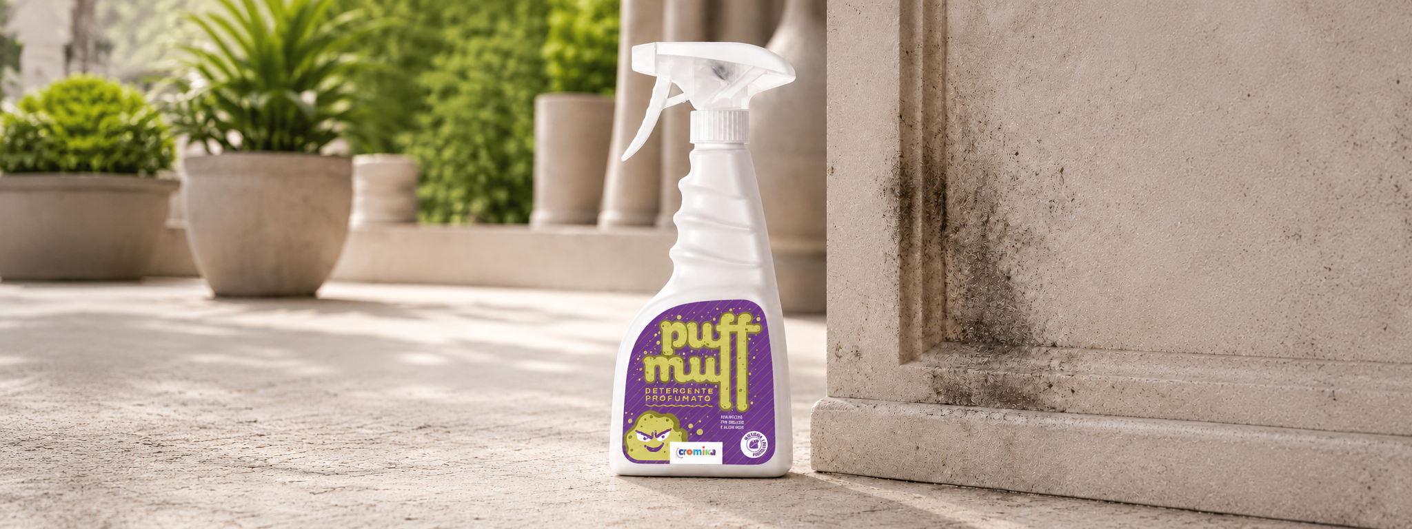 Flacone Puff Muff per pulizia rapida di macchie nere su pietra naturale, pareti e superfici verticali